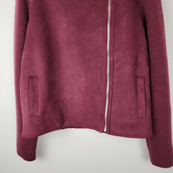 Ann Taylor Moto Jacket Faux Suede Knit Zip Sweater Burgundy Size M - Picture 12 of 14